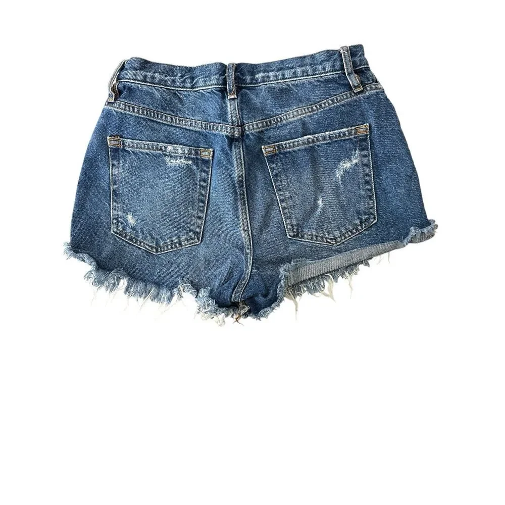 We The‎ Free Jean Shorts Women 28 Blue Denim Distressed Cut Off Button Fly